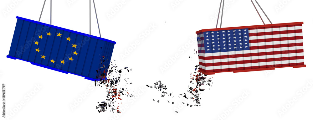 eu europe vs usa tarrifs war cargo containers - 3d rendering