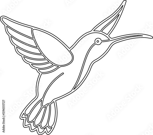 Continuous one-line drawing of a flying hummingbird with tropical flowers. Hummingbird is sucking the nectar out single outline vector design