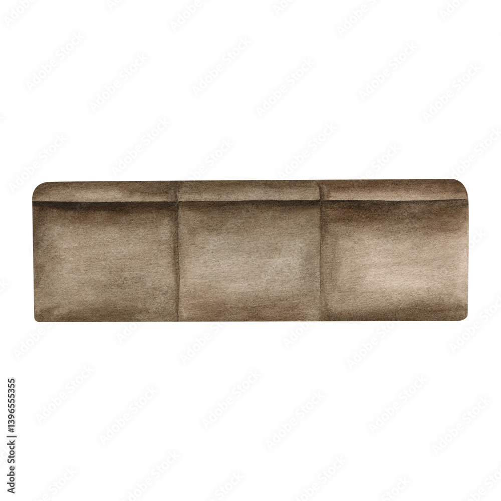 Naklejka premium Element of concrete stone wall, silhouette of embankment. Industrial construction watercolor isolated on white. Quay for cityscape compositions, outside landscape surface, background architecture