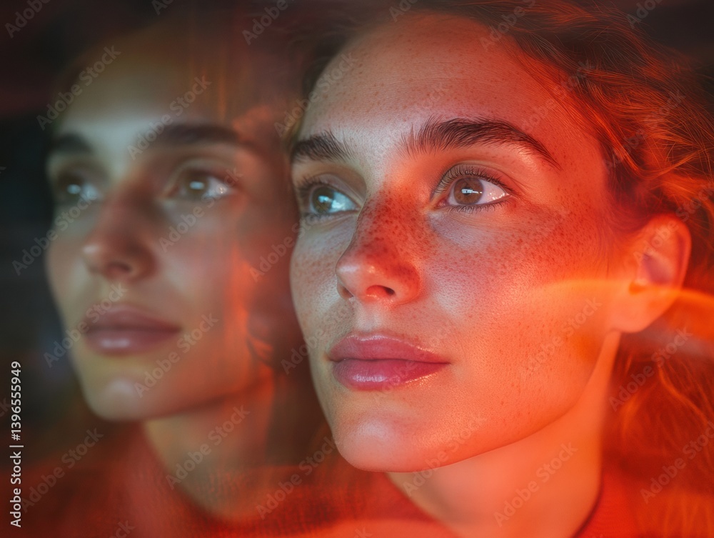 Obraz premium Immersive Digital Reflection Gen Z Contemplative Tech Experience with Cinematic Chromatic Lighting - Innovative Visual Identity and Emotional Connectivity