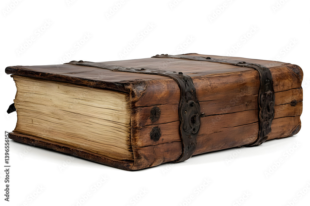 Antique Book: Wooden Cover, Aged Pages