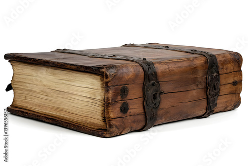 Obraz na płótnie Antique Book: Wooden Cover, Aged Pages w salonie