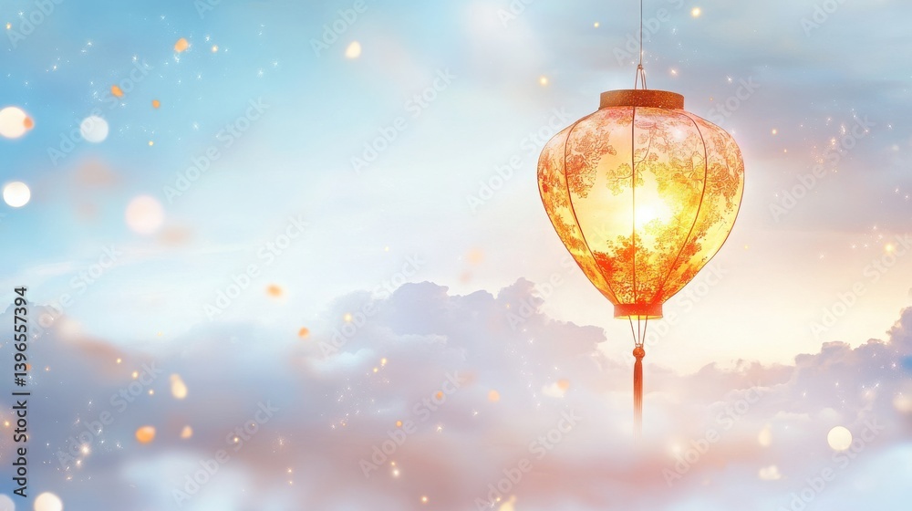 Obraz premium Design a glowing gratitude lantern floating in the sky for World Gratitude Day, isolated on white