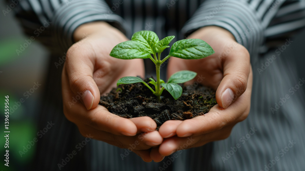 Hands with New Growth: Sprout in Hands Nurturing Life, and Growing Sprout Care. Hands with New Growth: Sprout in Hands Nurturing Life, and Growing Sprout Care.