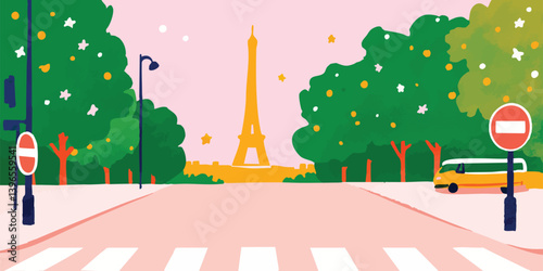 An artistic illustration captures the Parisian essence, offering a fresh perspective on a city icon, ideal for travel, culture, and design projects. 