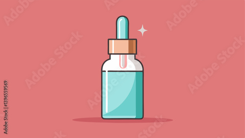 Dropper Bottle An elegant dropper bottle filled with a light shimmering serum. The bottle has a modern sleek design.