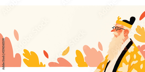 A wise old man of distinguished appearance, exuding an air of reverence and experience. The artwork focuses on the subject's detailed attire and expressive gaze.