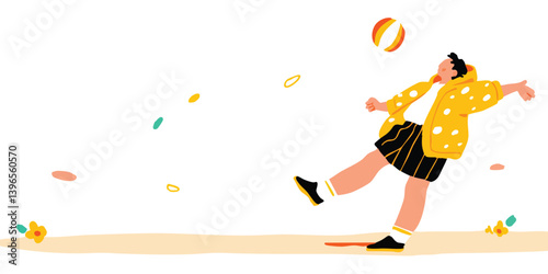 A vibrant illustration captures the essence of playful leisure, with a figure kicking a ball. The scene radiates a sense of energetic amusement, designed to provoke joy.