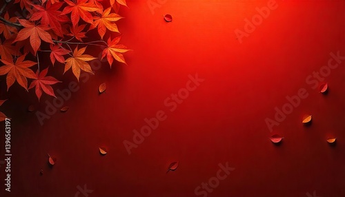 Fundo vermelho com folhas douradas no lado esquerdo, remetendo à tradição chinesa. photo