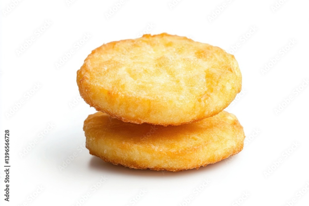 Stacked Potato Hash Browns on White Background for Fast Food Concepts Stacked Potato Hash Browns on White Background for Fast Food Concepts