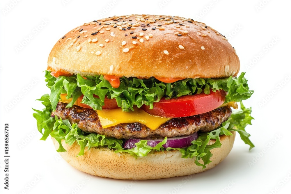 Delicious Fresh Burger with Beef Patty Tomato and Lettuce Isolated Delicious Fresh Burger with Beef Patty Tomato and Lettuce Isolated