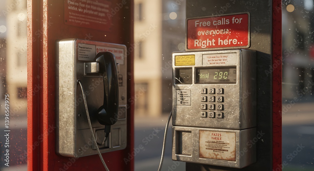 Nostalgic street communication: Two weathered payphones in an urban landscape Nostalgic street communication: Two weathered payphones in an urban landscape