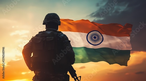 Image of Kargi Vijay Diwas known As Kargil Victory Day for proud Indian Army , With An Indian Armed Person