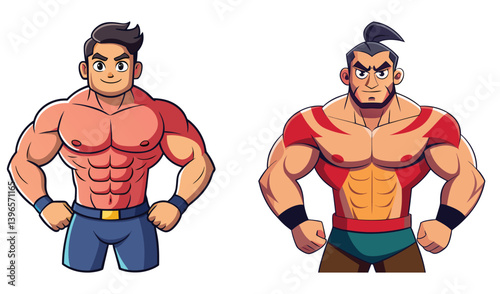 illustration of a muscular man set