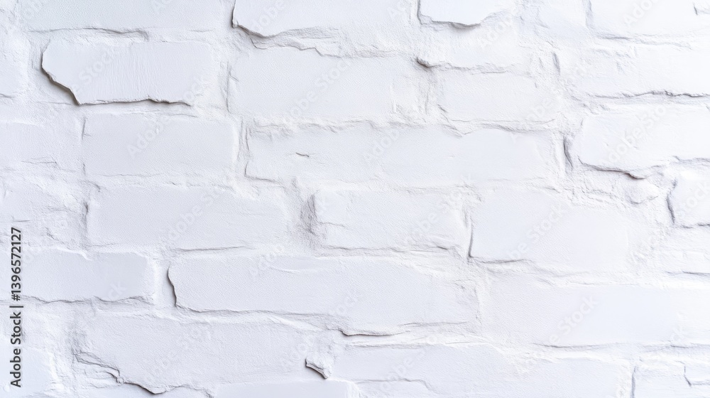 Fototapeta premium Close-up of a white textured brick wall with uneven surfaces, showcasing architectural detail and rustic charm, and suitable for design projects.