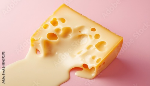 Melted cheese slice on pink background