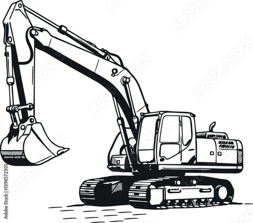hand draw excavator vector design mono color