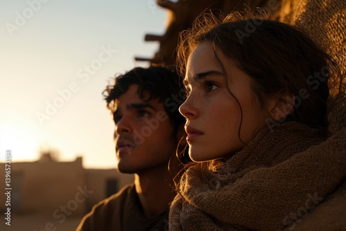 Two figures, desert setting, golden light