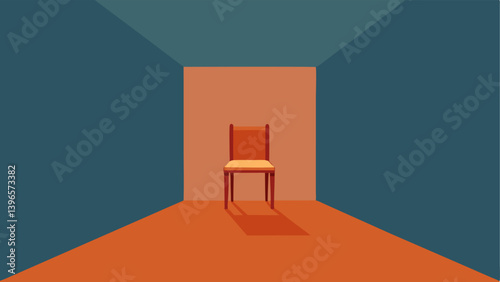 Empty Room A minimalistic illustration of a solitary chair p in the center of a vast empty room symbolizing isolation and emptiness.