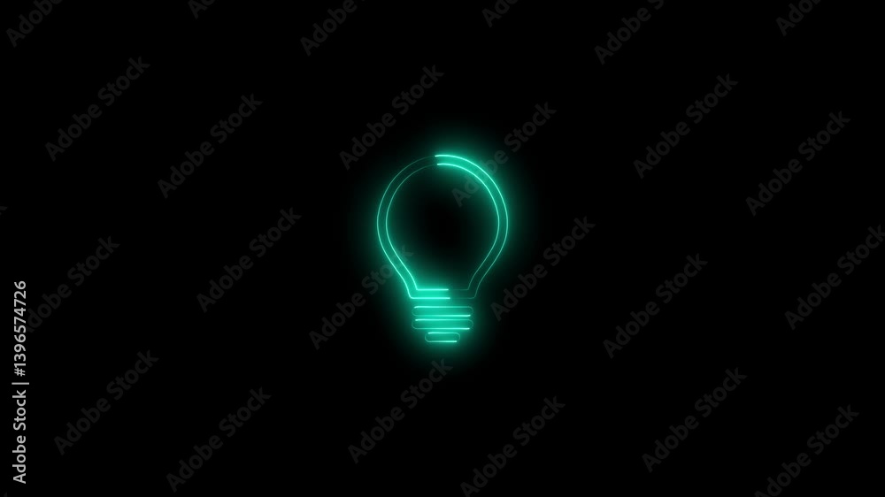 Neon light bulb icon with animation on black background. Energy idea, Electric neon bulb icon and black background. Neon light bulb icon with animation on black background. Energy idea, Electric neon bulb icon and black background.