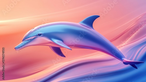 A vibrant, stylized dolphin leaps gracefully against a colorful, fluid background, showcasing a blend of blues and pinks. photo