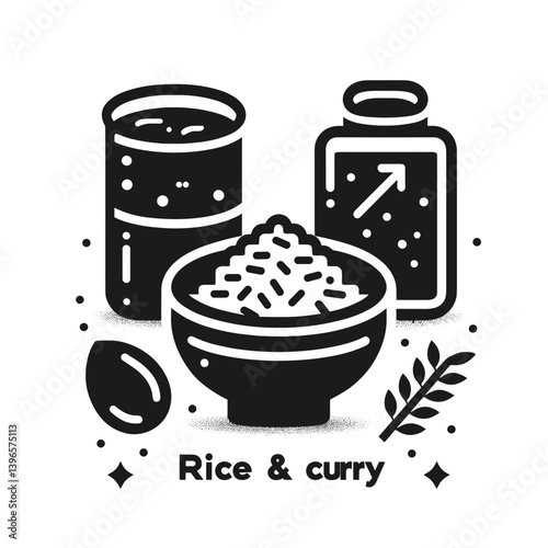 Rice and curry in a minimalistic style on a transparent background