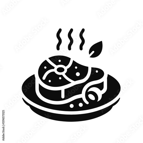 Delicious grilled steak on a plate with smoke and garnish  on a transparent background