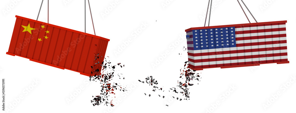 china usa financial war taxes tarrifs cargo fight - 3d rendering