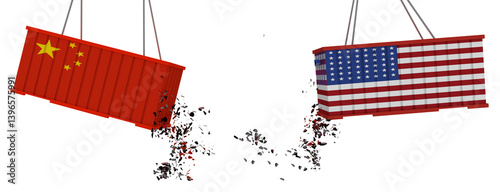 Obraz na płótnie china usa financial war taxes tarrifs cargo fight - 3d rendering w salonie