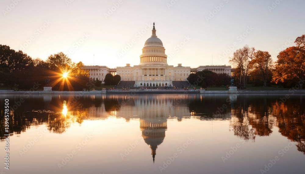 Obraz premium Capitol Building Sunrise Reflection