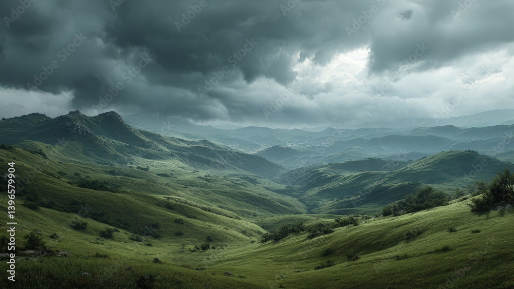 Obraz premium Expansive Meadowland Under Cloud Cover