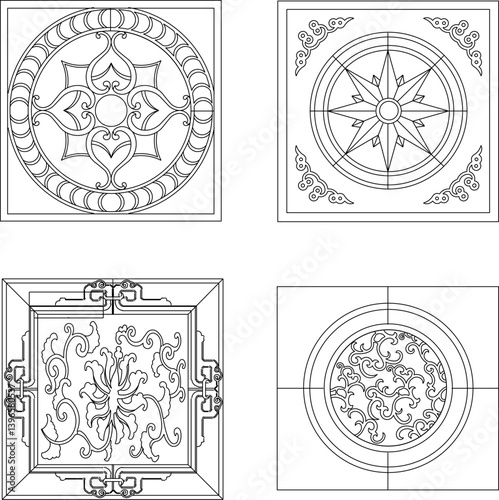 silhouette design vector illustration sketch pattern ornament decoration wall decoration mandala rosette abstract modern natural floral classic vintage