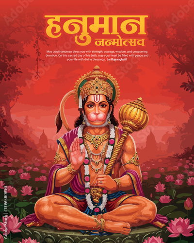Hanuman Janmotsav and Hanuman Jayanti Celebration festival creative social media post, jai bajrangbali, lord rama, 