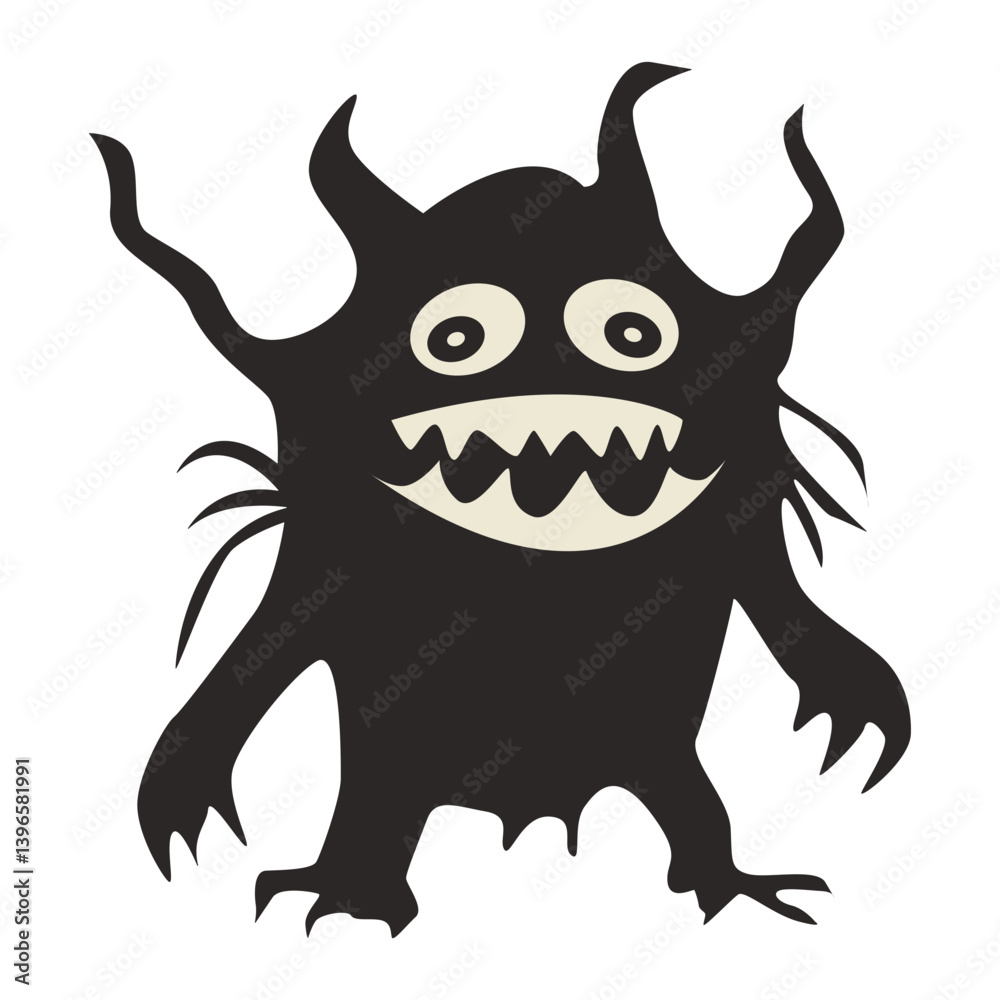 Fototapeta premium Creepy Halloween Monster Silhouette on White Background. Isolated Vector Character.