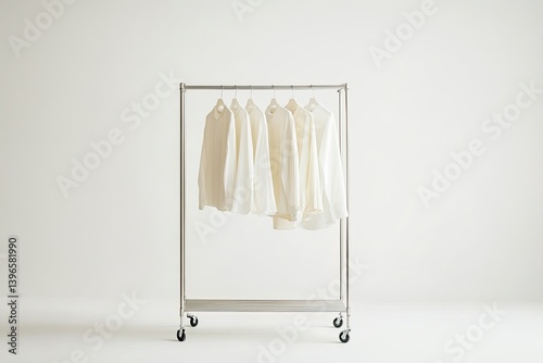 Simple white shirts on metal rack
