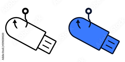 Baited USB icon – vector illustration of a malicious USB flash drive used in cyberattacks, shown in outline and color styles.