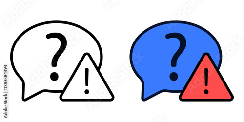 Questionable message bubble – vector icon showing a suspicious or unclear communication, with speech bubble and warning symbol in outline and color styles.