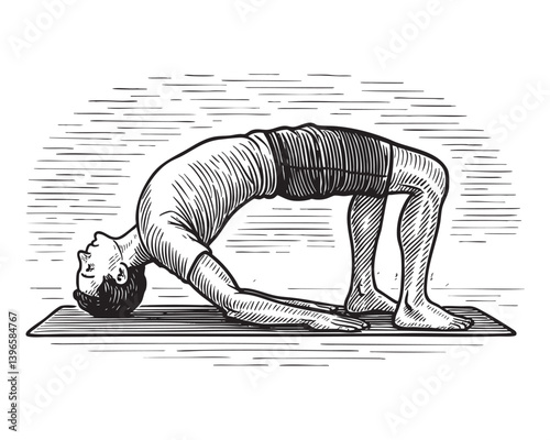Yoga Bridge Pose Engraving with Line Texture Background