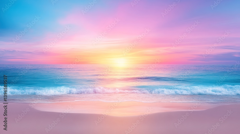 Pastel Sunset Over Serene Ocean Beach