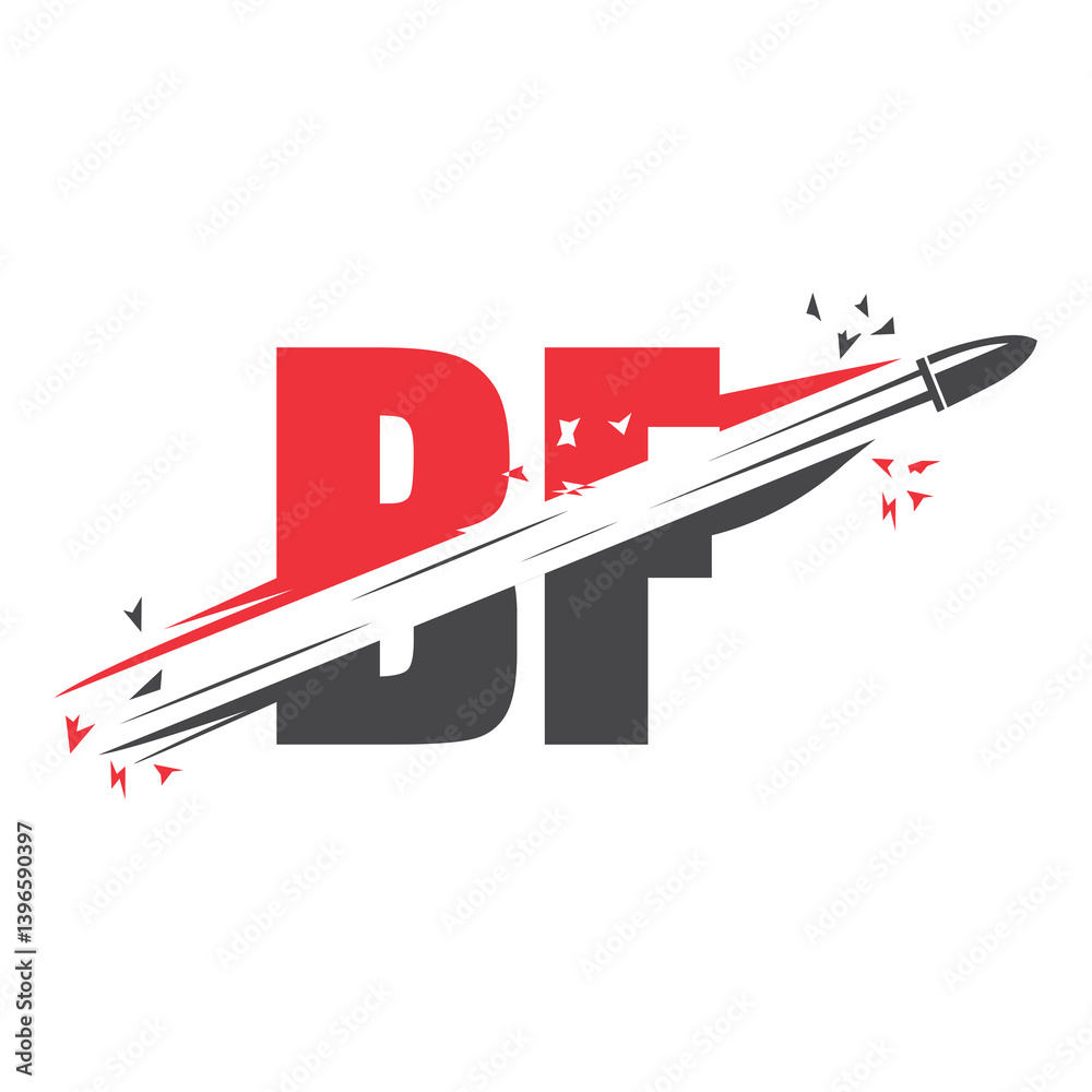 Fototapeta premium Bullet logo icon illustration vector template with letter crossing shot.