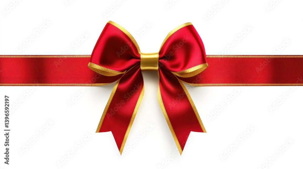 Elegant Red and Gold Satin Bow with Ribbon, Festive Gift Decoration Elegant Red and Gold Satin Bow with Ribbon, Festive Gift Decoration