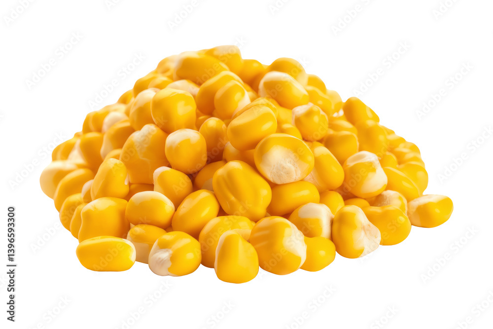heap of yellow corn kernels isolated on white background