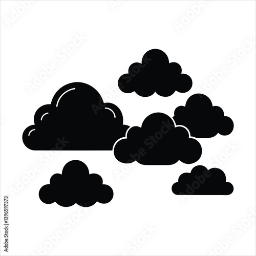 Set of Cloud Silhouette, White Background, Isolated Vector, Sky Clipart, Cloud Icons Pack