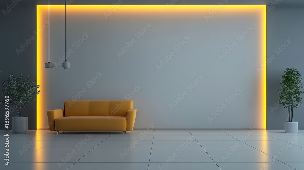 Modern Minimalist Living Room Design with Yellow Accent Sofa