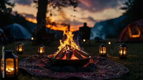 Cozy evening campfire gathering a tranquil outdoor scene for adventure seekers