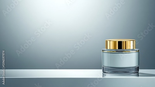 Obraz na płótnie Elegant Luxury Face Cream Jar with Gold Lid on a Sleek Display w salonie