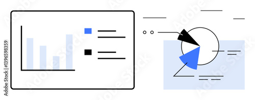 Bar chart with legend and pie chart representing data analysis, showing trends and patterns. Ideal for analytics, research, statistics, business insights, finance, reporting education. Clean flat