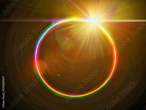 Vibrant Rainbow Light Circle with Glare and Bright Sunburst Effect
