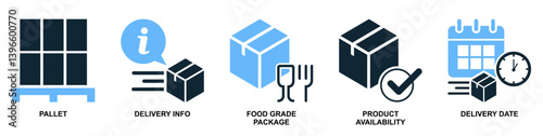 Set of delivery icon vector. Collection symbol for shipping, courier, transport, logistics, cargo. Ideal for app, website, infographic, and service design. Simple vector illustration.	