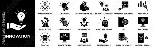 Innovation icon collection set. Containing design technology, business, digital, future, data